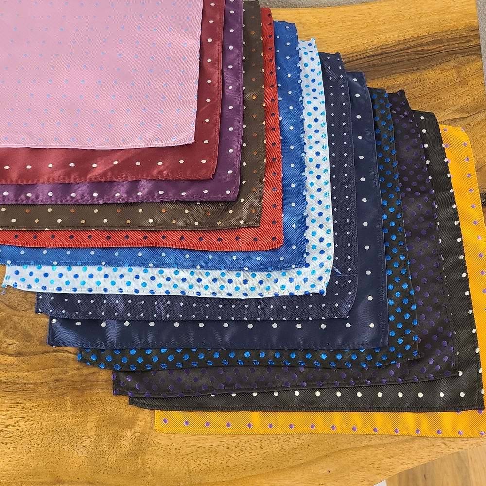 Polka Dot 100% Silk Pocket Squares -Lot of 13
